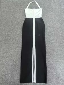 Bicolor halter neck bandage maxi dress with high slit detail for elegant evening wear