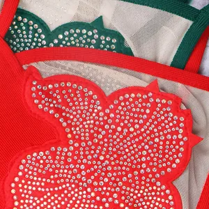 Close-up of sparkling rhinestones on mesh fabric for a stylish bandage dress