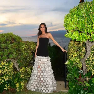 Robe du Soir Bustier Élégante pour Femme Bandage Pétale 3D Paillettes Maille Robe Maxi Top And Bottom pour Fête Banquet