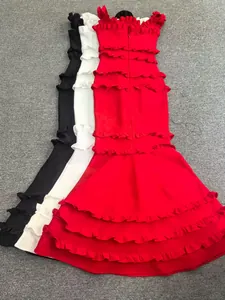 Robes bandage sirène à volants en rouge éclatant, blanc élégant et noir classique