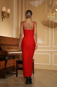 Elegant red bandage maxi dress for evening parties with a flattering slim fit design