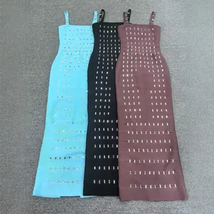 Elegante vestido maxi bandage sin mangas con adornos de cuentas de plata en tres colores