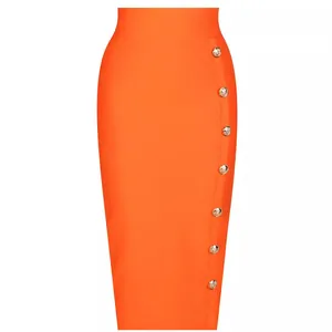 Gonna Midi a Fascia a Vita Alta Elegante da Donna Gonna a Matita Bodycon Slim Fit Con Bottoni in Metallo Decorativi Abbigliamento per Ufficio e Feste