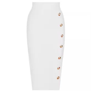 Elegante gonna a tubino bandage bianca da donna con bottoni dorati decorativi laterali
