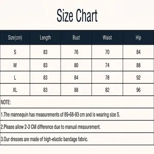 Size chart for high-elastic bandage bodycon gala party dress with measurements in cm