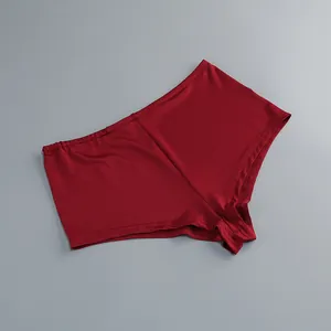 Detailed view of wine red high-waisted bodycon stretchy shorts for women's fashion