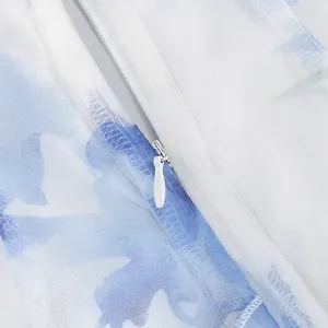 Detailed macro view showing the high-quality invisible zipper on a floral summer dress