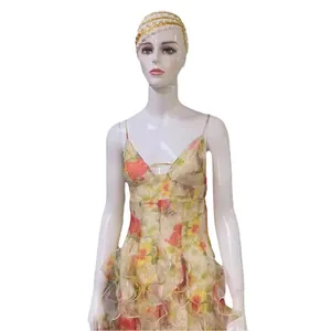 French style vintage floral spaghetti strap maxi dress with ruffled layers and V-neck