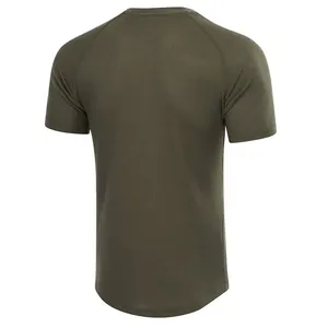 Back view of men's olive green waffle knit short sleeve casual T-shirt