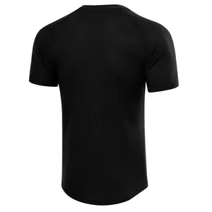 Detailed back view of a men's casual black waffle knit texture short sleeve t-shirt