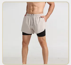 Men's breathable quick-dry double-layer running shorts with compression liner