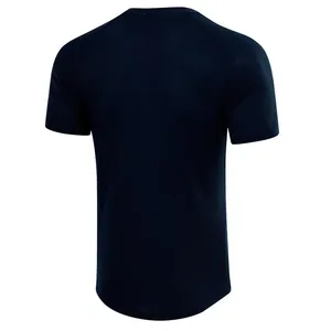 Back view of navy blue waffle texture men's casual short sleeve lightweight t-shirt