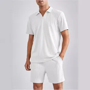 Completo estivo uomo moda casual polo a coste bianca a maniche corte e pantaloncini due pezzi
