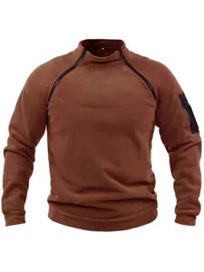 Men's outdoor tactical polar fleece sweatshirt with stand collar and sleeve pocket