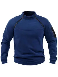 Men's navy blue tactical fleece sweatshirt with stand collar and shoulder zippers