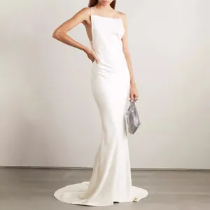 Elegant white backless evening gown with mermaid silhouette and train for women