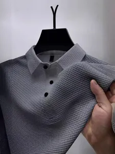Men's grey textured polo shirt made of stretch ice silk quick-dry fabric for summer