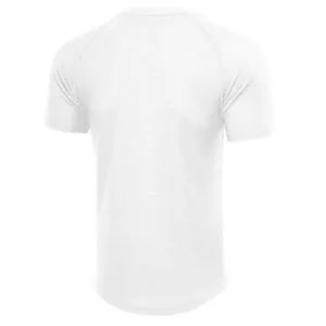 Rear view of men's white short-sleeved shirt featuring a detailed waffle grid texture.