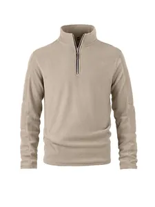 Gedetailleerd overzicht van een beige heren fleecejack met kwartritssluiting voor winter