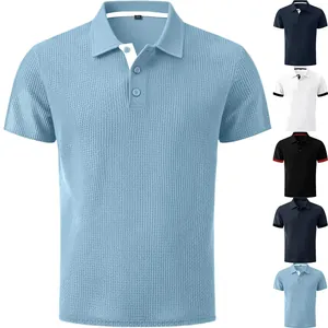 Breathable ice silk men's polo shirt featuring a ribbed texture and multi-color options.