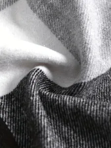 Macro view showing the high-quality soft thickened fleece texture of the men's plaid shirt.