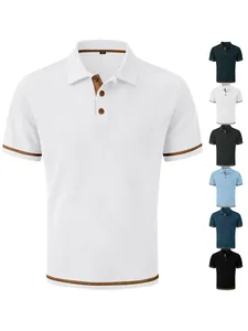 Polo Casual para Hombre Manga Corta Seda de Hielo Transpirable Rayado Cuello de Punto Top Ligero Moda de Verano