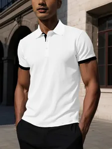 Men's breathable white ice silk Polo shirt with black contrast trim in a casual business style