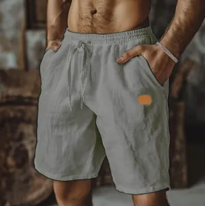 Short décontracté en lin et coton respirant pour homme avec taille élastique à cordon.