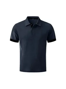 Navy blue men's waffle knit short sleeve polo shirt for business casual summer style