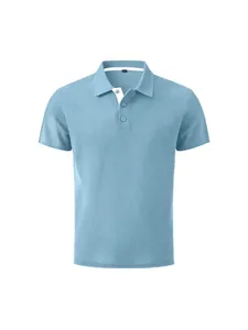 Men's light blue ice silk short-sleeve polo shirt with breathable waffle texture