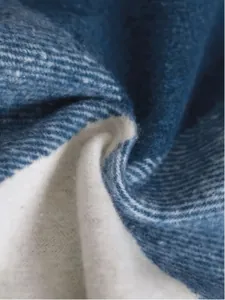 Macro detail showing the thick plaid fabric and soft white fleece lining of the shirt