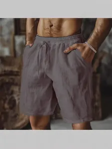 Short décontracté en coton et lin pour homme avec cordon de serrage style plage