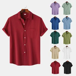 Resumen de camisas de manga corta con textura para hombre en diez colores sólidos