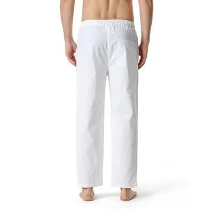 Back view of men's breathable white cotton linen casual pants with pocket