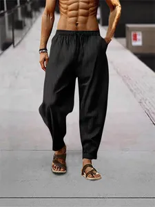 Herren stylische schwarz gestreifte lockere Freizeithose mit bequemem elastischem Kordelzug