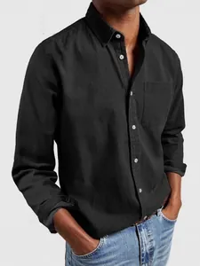 Classic men's black long-sleeved shirt with chest pocket and button-down collar