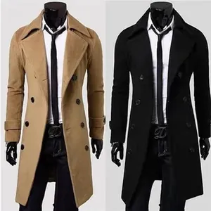 Men's stylish slim fit double-breasted wool trench coat in camel and black colors