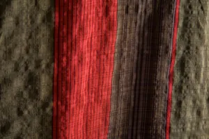 Macro detail of breathable striped cotton-linen fabric for men's summer shirt