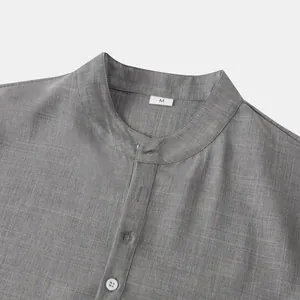 Primer plano del cuello mao gris para hombre con textura de tejido efecto lino