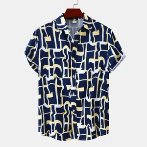 Chemise hawaïenne pour homme à manches courtes avec imprimé géométrique abstrait