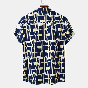 Chemise à manches courtes pour hommes avec imprimé géométrique abstrait bleu et jaune