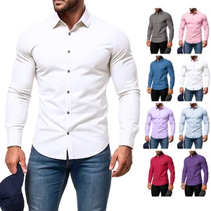 Men's Long Sleeve Casual Linen Shirt Slim Fit Solid Color Square Collar Button Down Cotton Blend Top Clothing