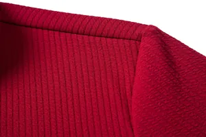 Close-up detail of dark red ribbed texture on men's casual short sleeve shirt fabric