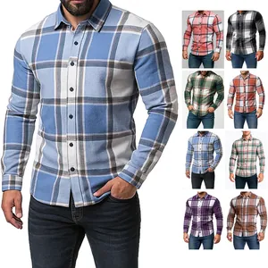 Camisa de cuadros gruesa para hombre de manga larga disponible en varios colores de moda