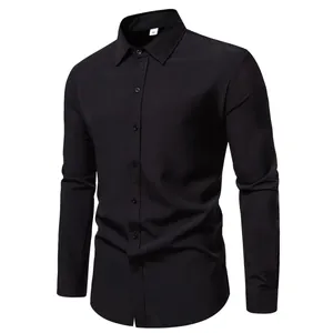 Classic men's black long sleeve casual shirt with button-down front and collar detail