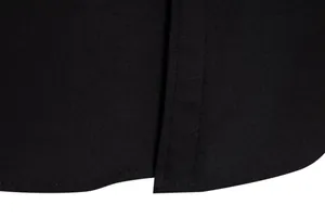 Macro close-up view showing the high-quality stitching and fabric of a black men's shirt