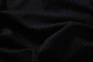 Macro close-up detail of premium black ribbed fabric texture for men's summer casual shirts