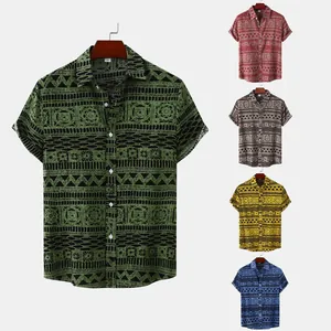 Heren shirt met korte mouwen in etnische stijl met geometrische patronen