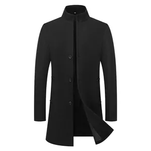Abrigo de lana negro para hombre con cuello alto, corte informal de largo medio