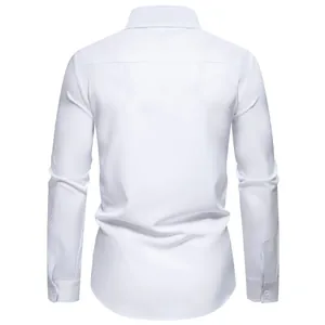 Back view of a plain white men's long-sleeve casual shirt with a clean finish
